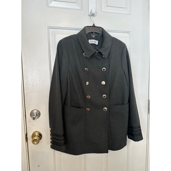 Calvin Klein Coat Women's XL Charcoal Gray Wool Blend Double Breasted Peacoat - Picture 5 of 10